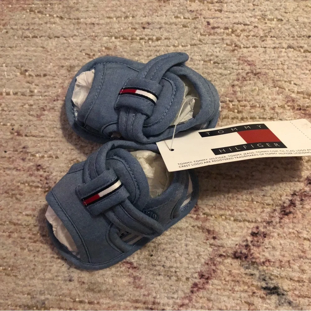 Tommy Hilfiger Light Blue Baby Walker Sandals with Flag Detail